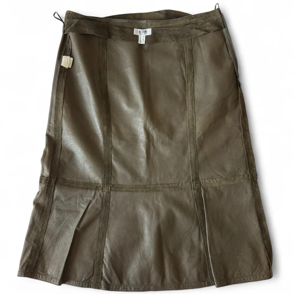 Moschino Cheap & Chic - Green Suede Leather Maxi Skirt - IT 46 - Size Large - Picture 3 of 5